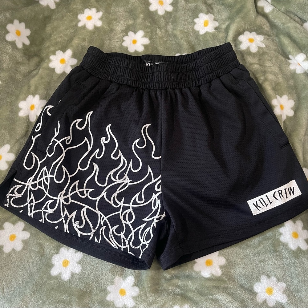 Kill Crew Black and White Athletic Flame Shorts